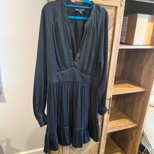 Banana Republic Satin Black Mini Dress with Ruffle Long Sleeve